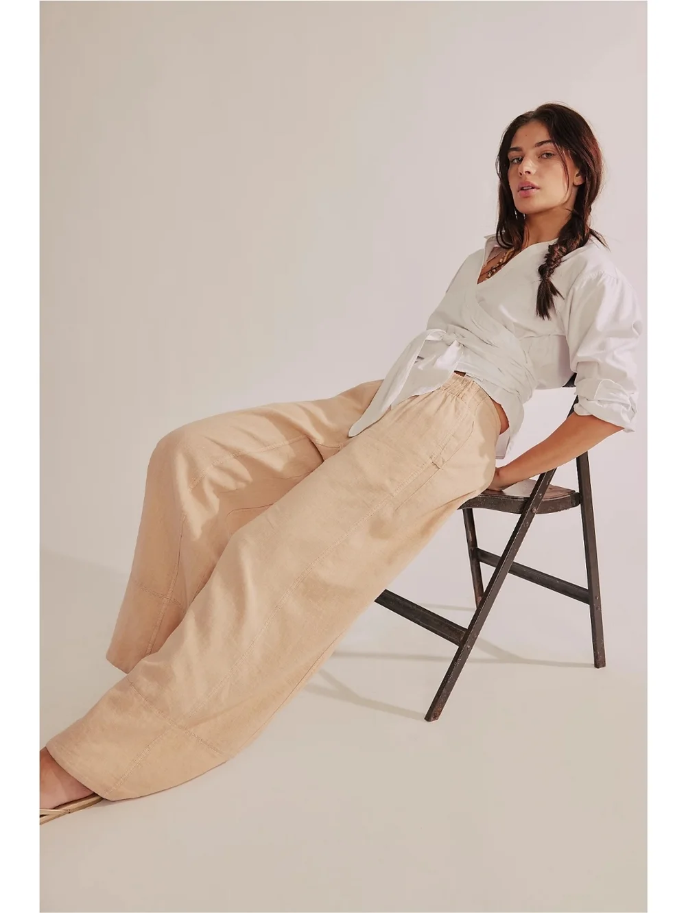 Free People Day's End Linen Pull-On Pants Sand Dollar - Picture 2 of 10